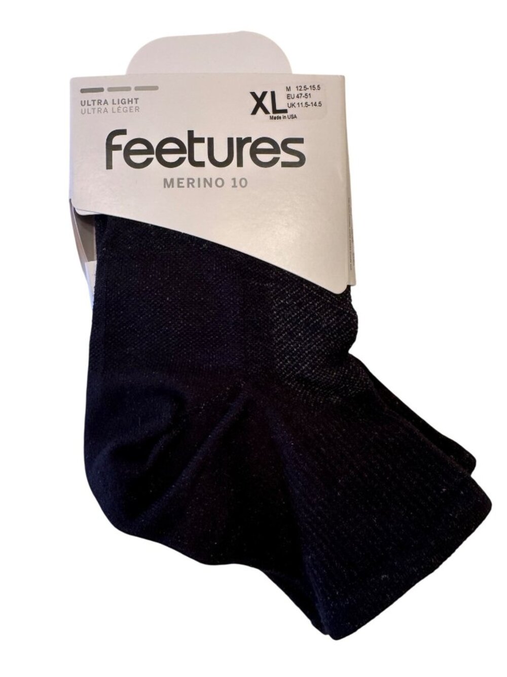 Feetures Merino 10 Ultra Light Size XL M 12.5-15.5 Charcoal